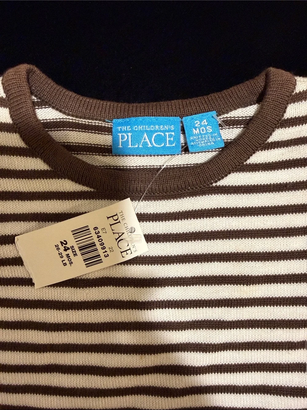 The Children's Place Brown & White Striped Baby Tee Size 6-9 months NWT